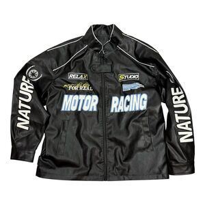 Freedom Studio Motor Racing Jacket Medium Black Vegan‎ Leather Moto Streetwear